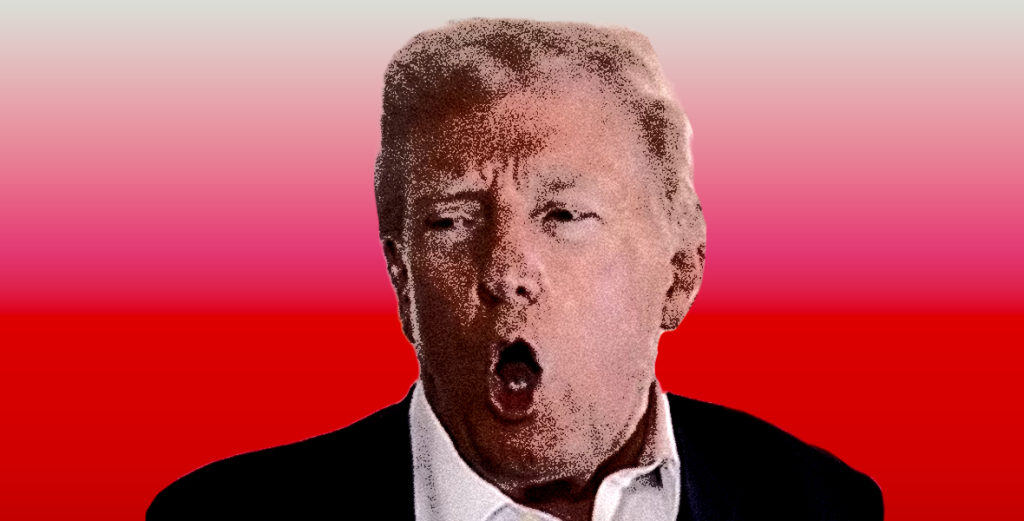 Donald Trump on a red background