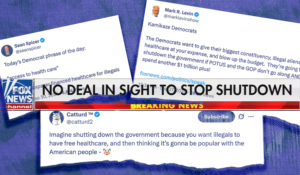 Fox News chyron reading: "NO DEAL IN SIGHT TO STOP SHUTDOWN" and tweets from right-wing media personalities